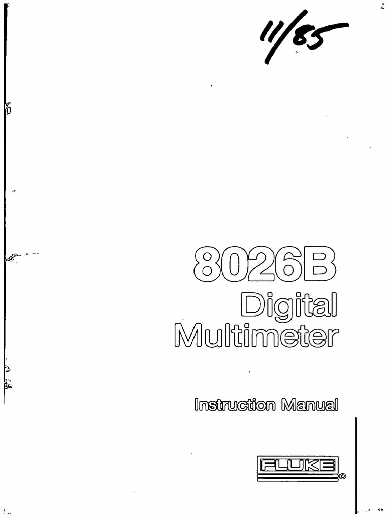 Fluke 8026B Digital Multimeter Instruction Manual PDF Power Supply