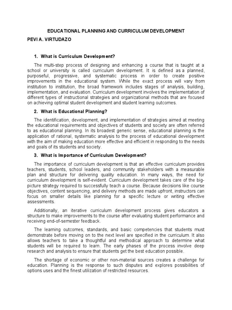 Educational Planning and Curriculum Development PDF Curriculum