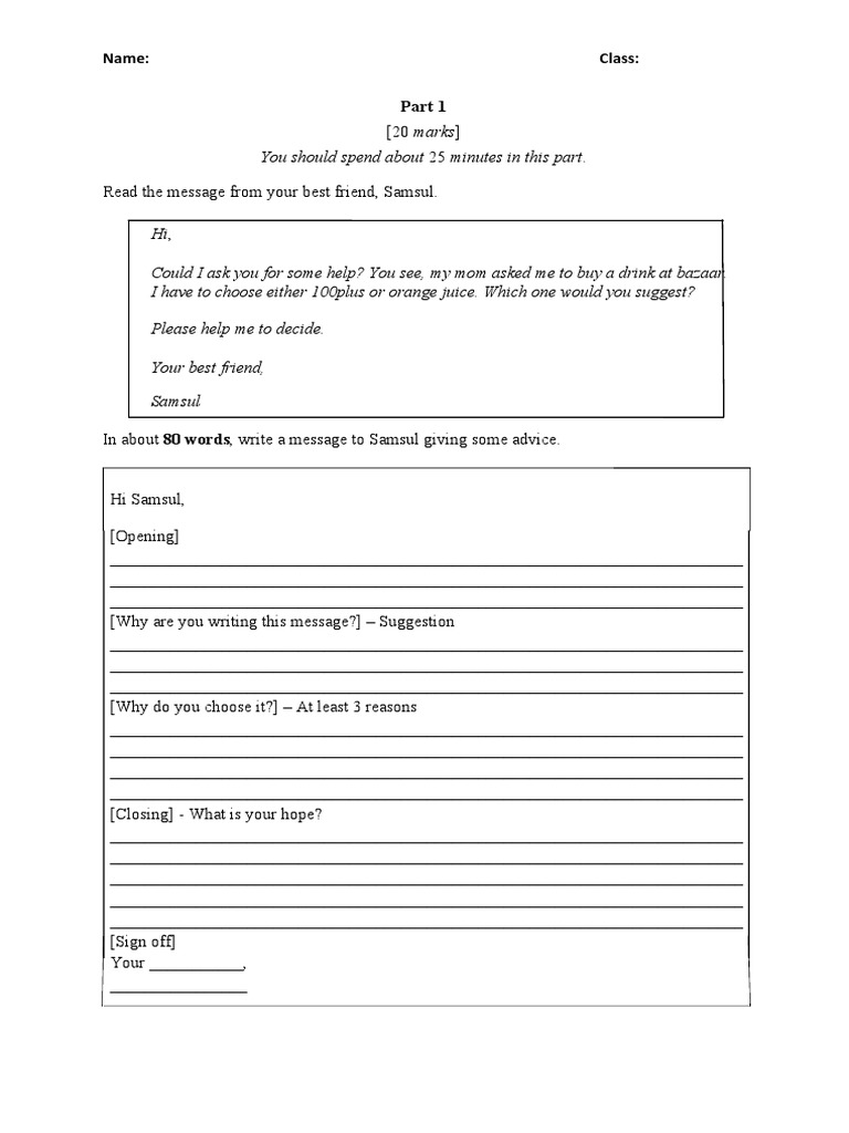 Exercise Paper 2 Part 1 Message | PDF