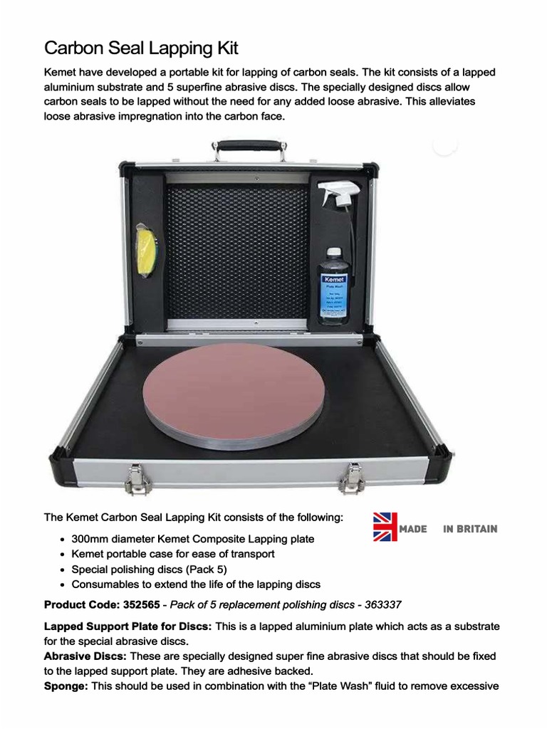 Carbon Mechanical Seals Lapping Kit - Kemet | PDF | Technology ...