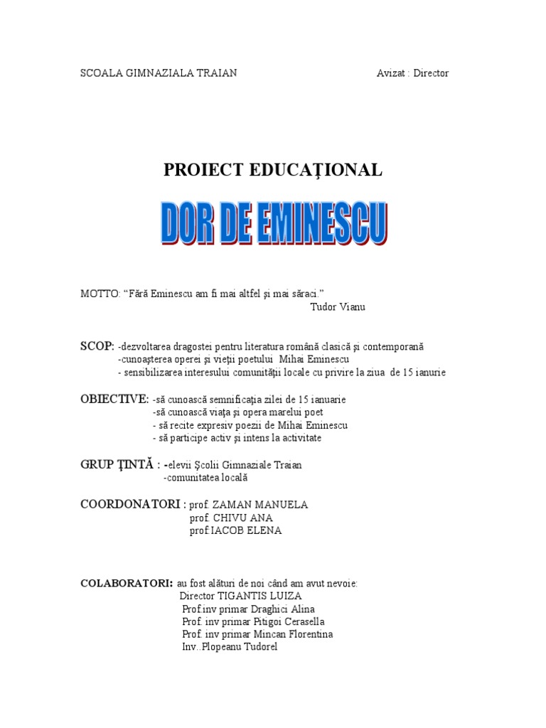 Proiect Educaţional: Scop | PDF
