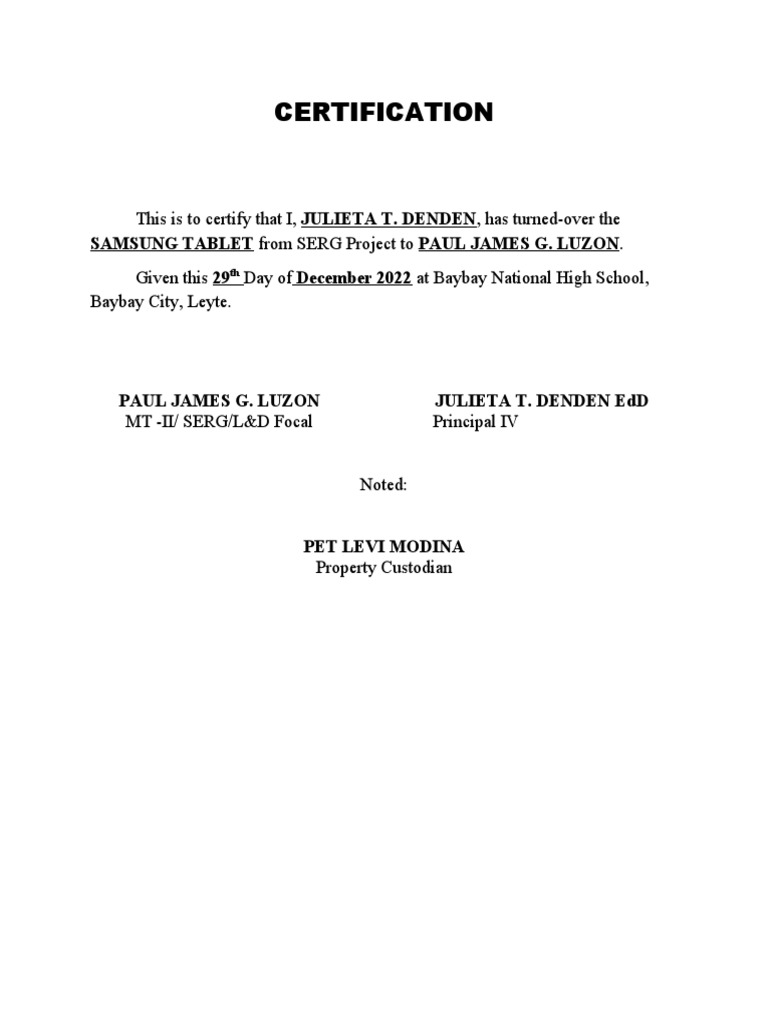 Certification of Transfer PDF