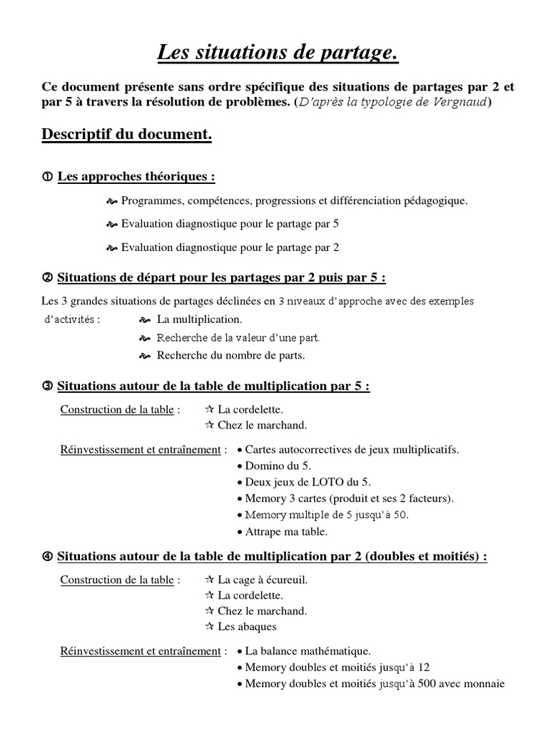 Situations de partage en mathématiques | PDF