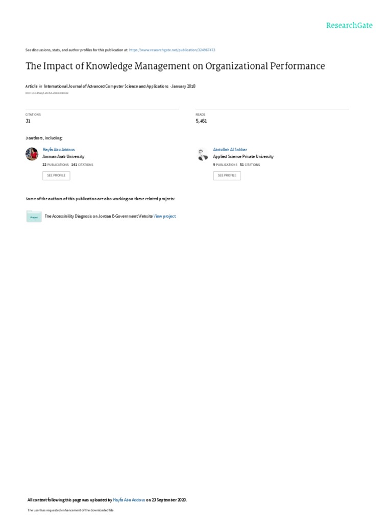 Knowledge Management's Impact on Performance | PDF | Knowledge ...