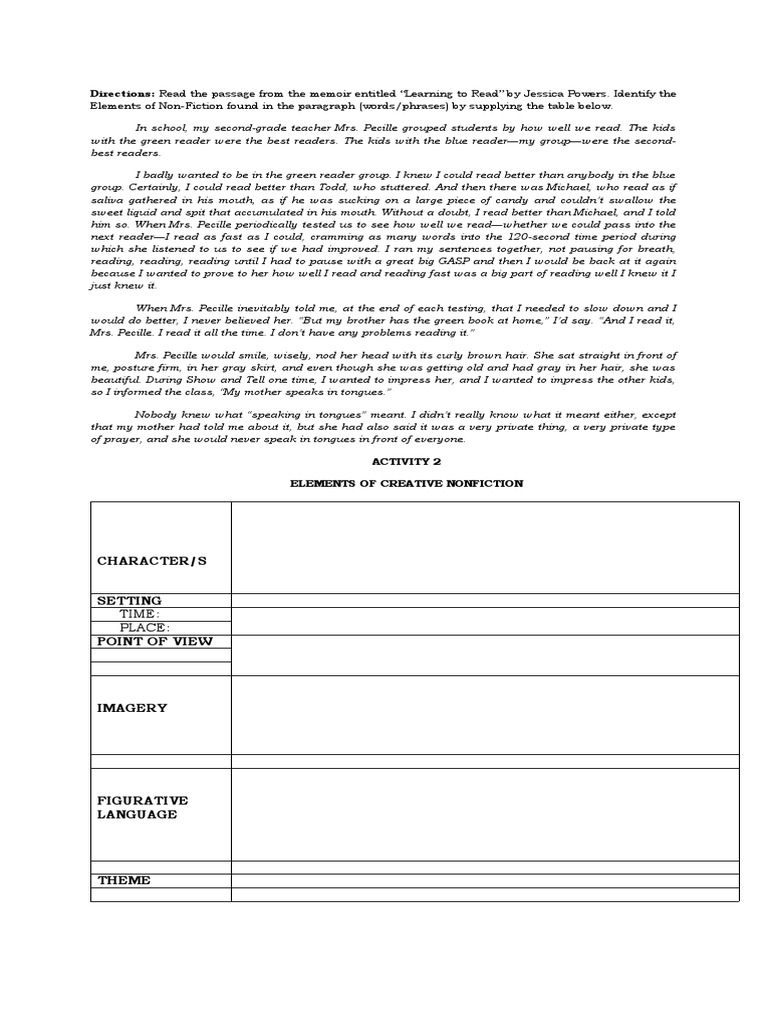 Activity Elements of Creative Nonfiction PDF