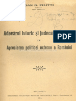 Ioan D. Filitti - Adevarul Istoric Si Judecata Serioasa in Aprecierea Politicei Externe A Romaniei - 1916