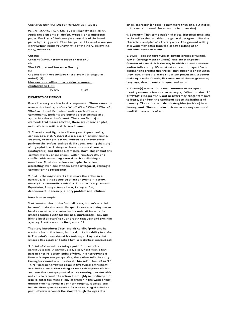 Creative Nonfiction Performance Task Q1 Pdf Narration Plot