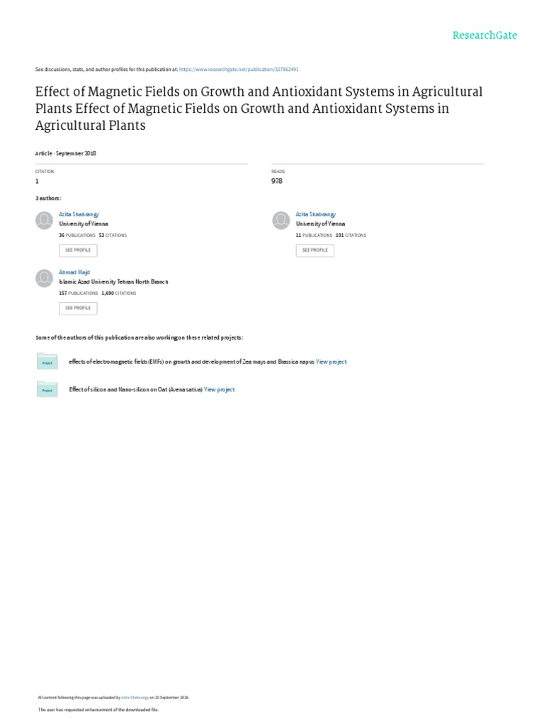 Effect of Magnetic Fields On Growth and Antioxidan | PDF | Seedling ...