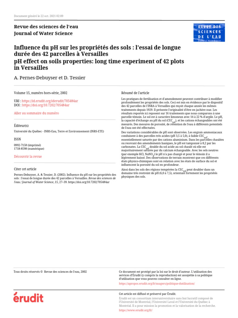 Influence de PH Sur Le Sol | PDF | Ph | Argile