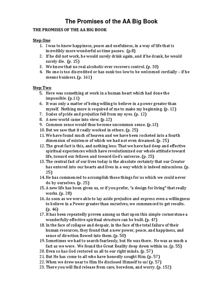 AA Big Book Promises Overview | PDF | Thought | Alcoholics Anonymous