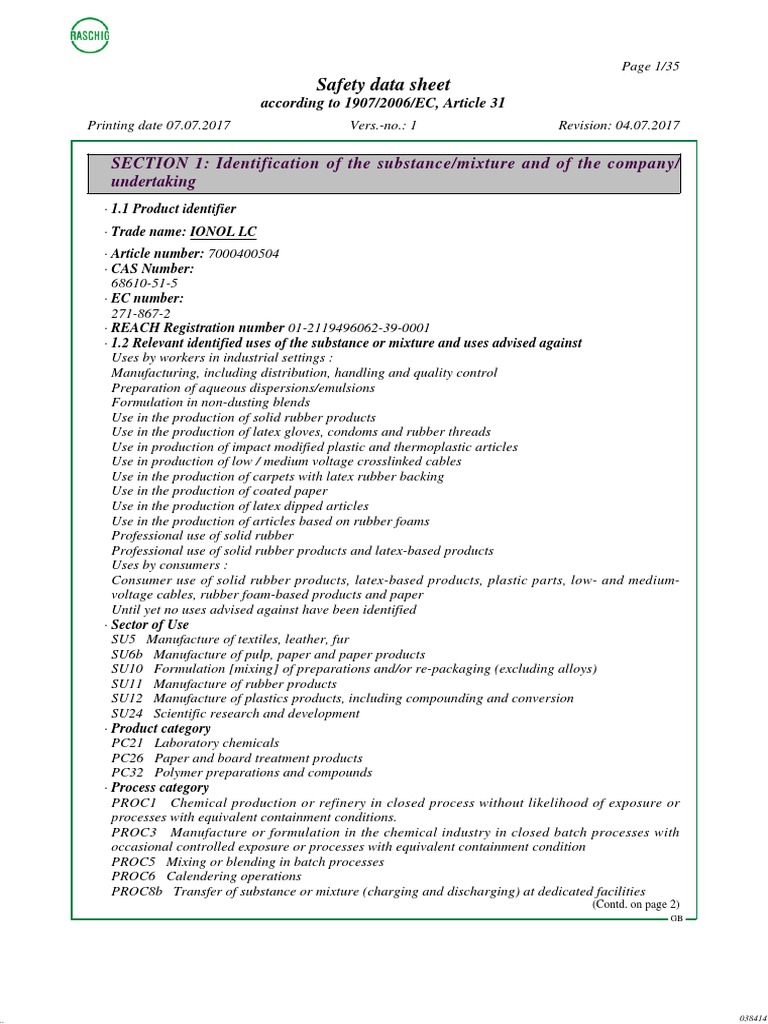 Antioxidant MSDS PDF Dangerous Goods Combustion