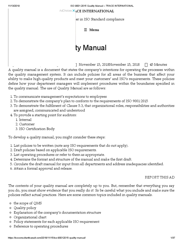 ISO 9001 REVISION 2015 QUALITY MANUAL FREE DOWNLOAD WORD PDF visual data 7