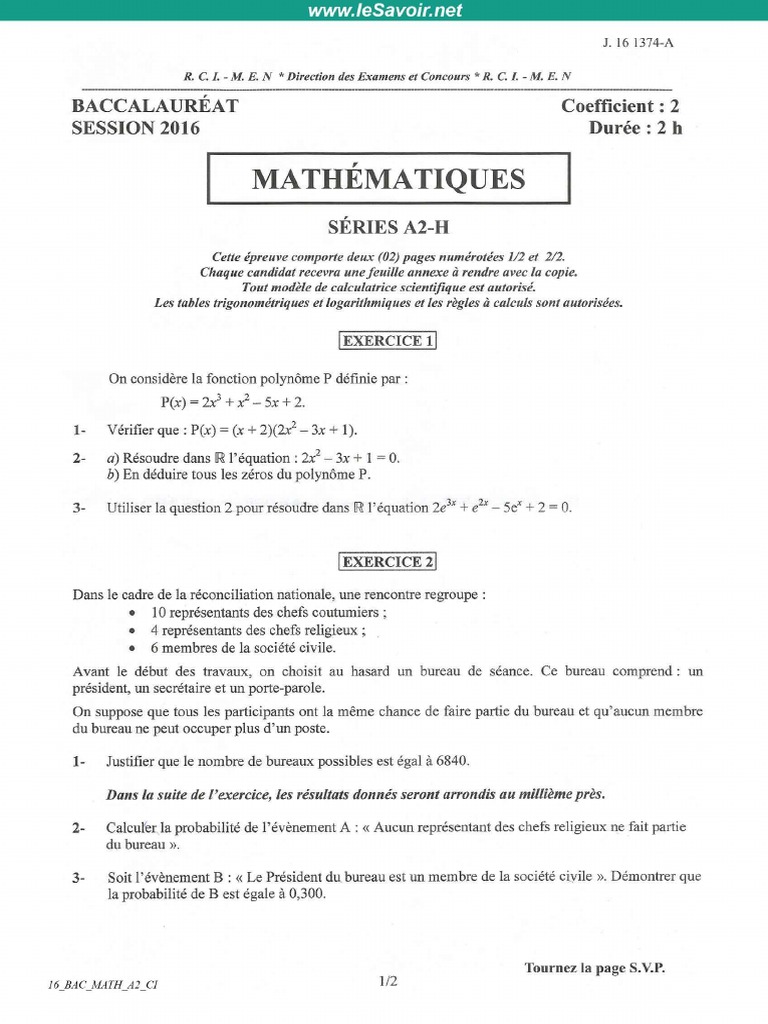 16 Bac Math A2 Ci | PDF