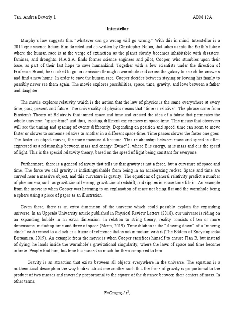TAN - Interstellar Movie Review-1 | PDF