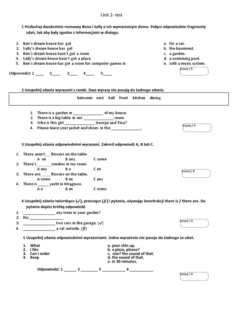 Unit 2 Klasa 5 Test