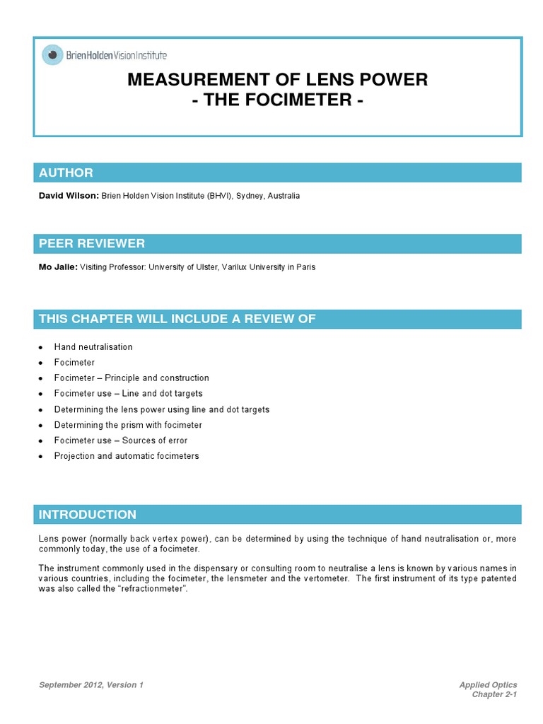 02 Measurement of Lens Power PDF Optics Prism