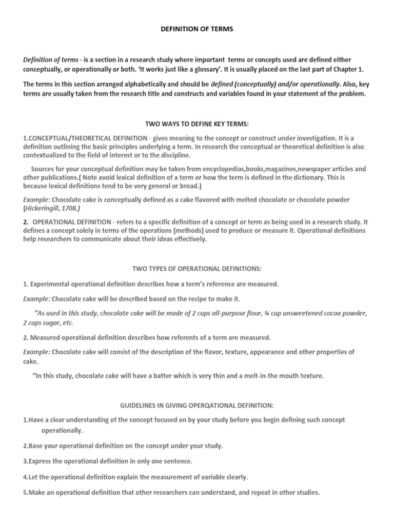 Definition of Terms Pointers PDF Cakes Definition