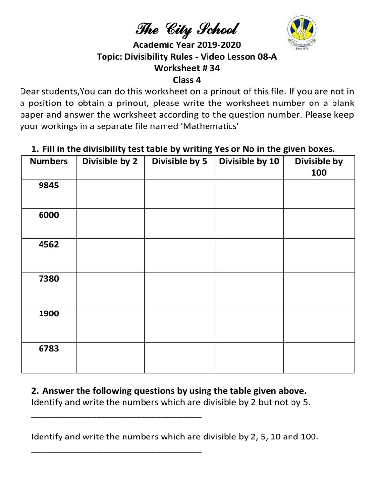 Class 4 Worksheet 34 | PDF