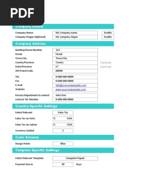 Computer Repair Invoice Template