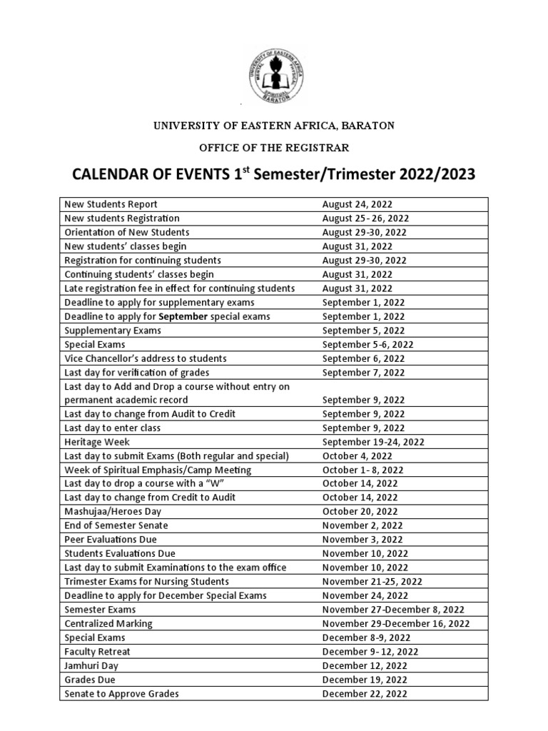 Calendar of Events 20222023.1 PDF Academic Term Academia