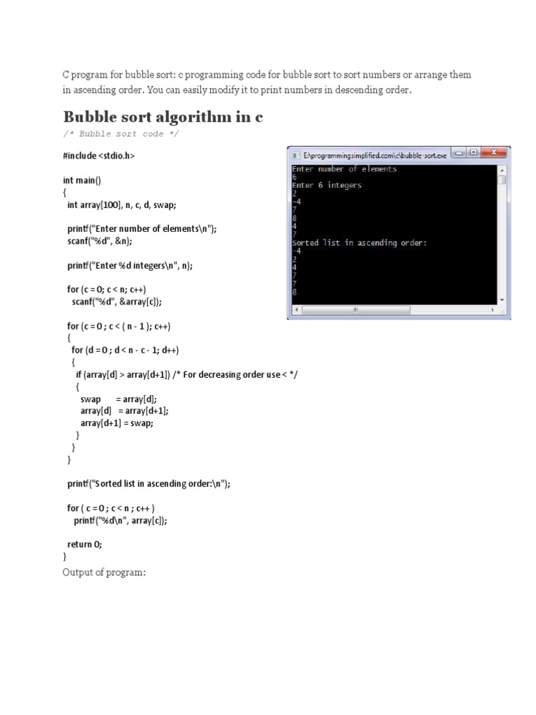 C Program For Bubble Sort | PDF