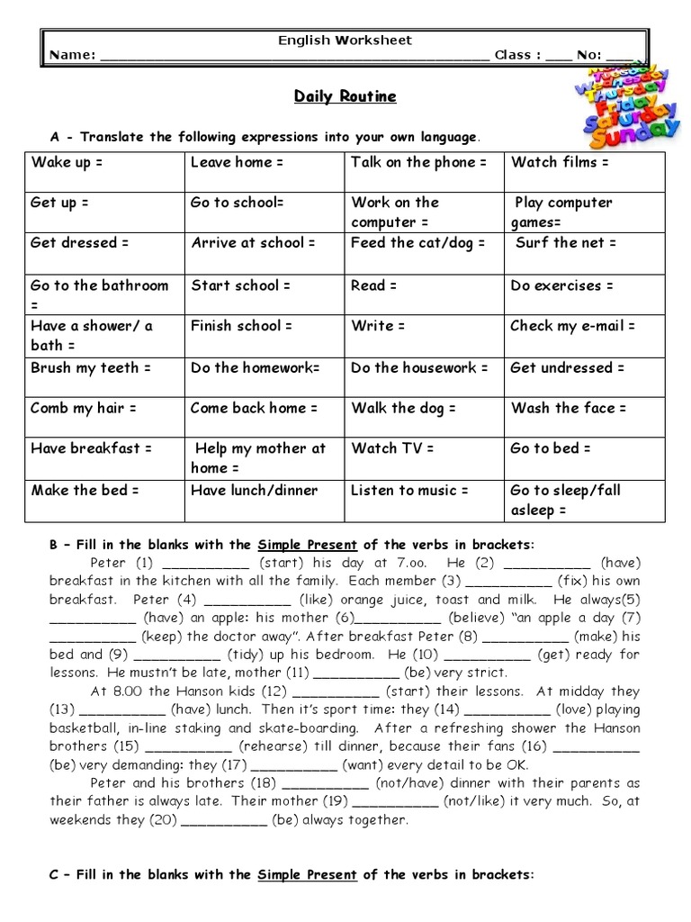 Daily Routine WS | PDF