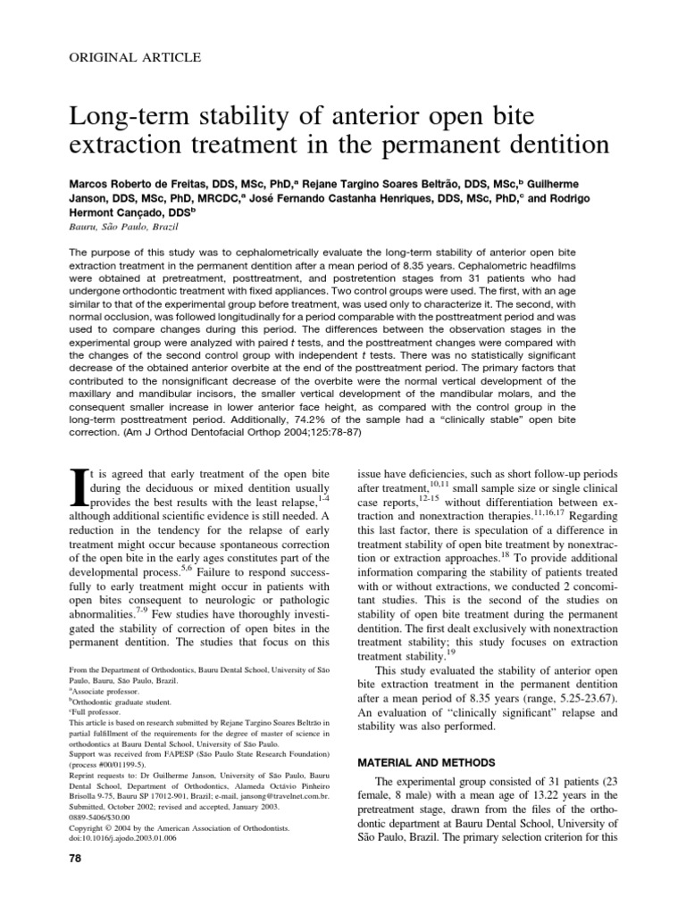 Long-Term Stability of Anterior Open Bit | PDF | Dental Anatomy ...