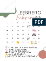 Calendario A4 Mes Febrero 2023 Orgánico Imprimible Blanco y Pastel
