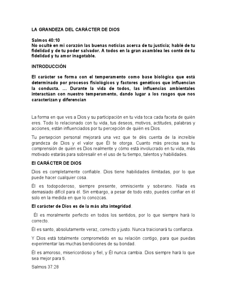 Caracter De Dios Pdf Dios Amor