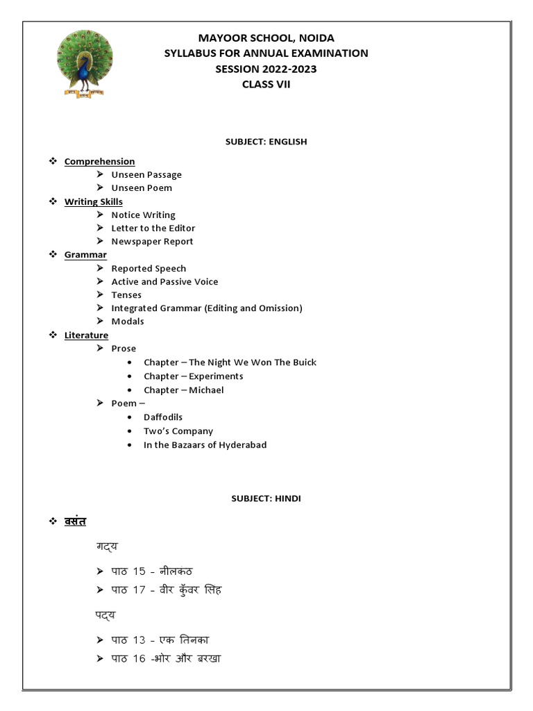 Conpiled syllabus of annual examination 202223 class vii pdf