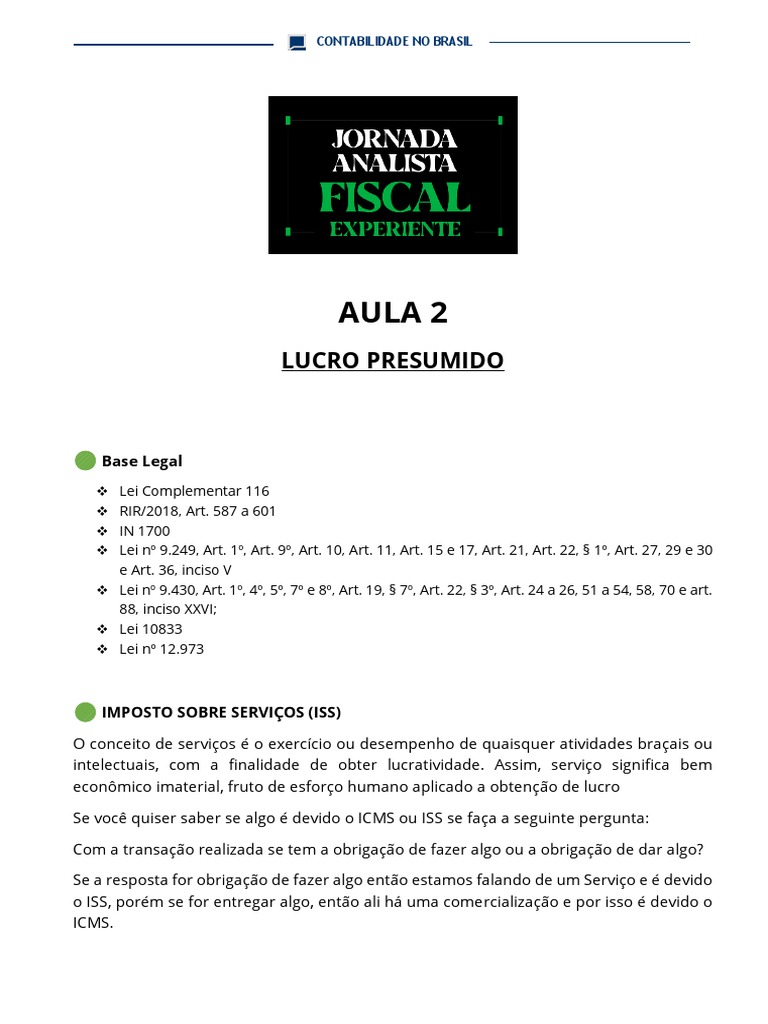 Cálculo do Lucro Presumido e IRPJ | PDF | Contabilidade | Imposto de Renda