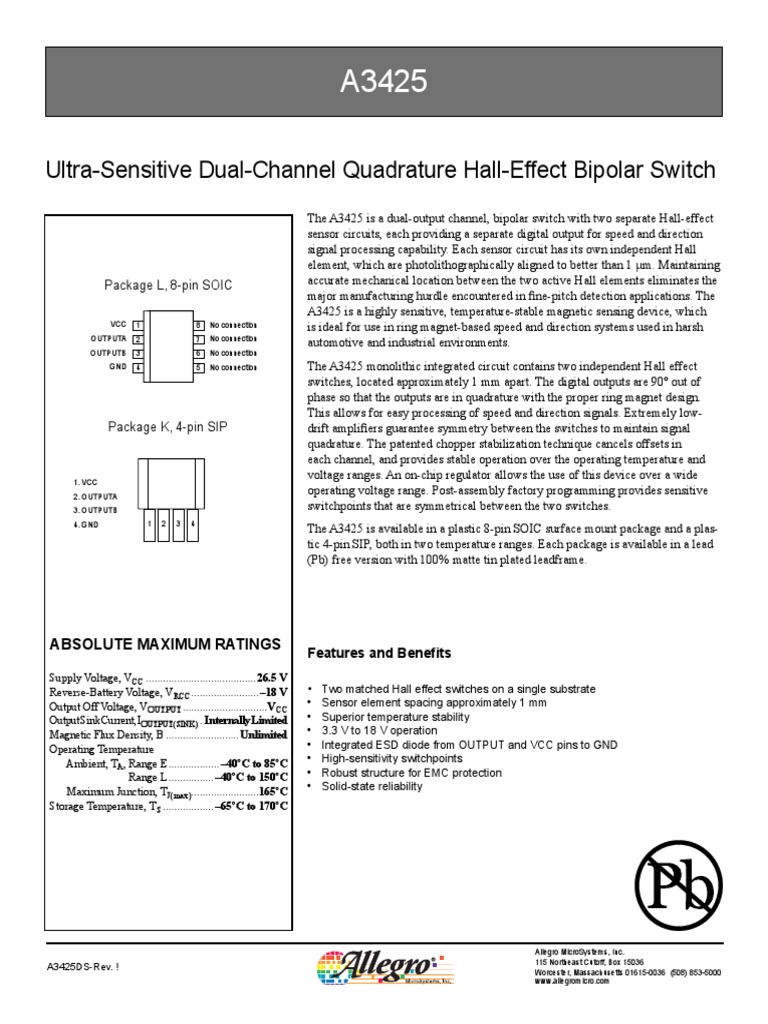 UltraSensitive DualChannel Quadrature HallEffect Bipolar Switch