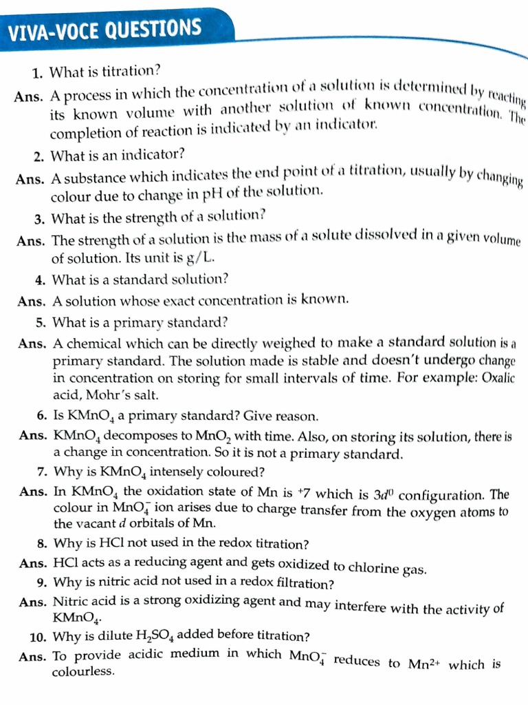 VIVA Question Chem Prac Download Free PDF Titration Chemistry