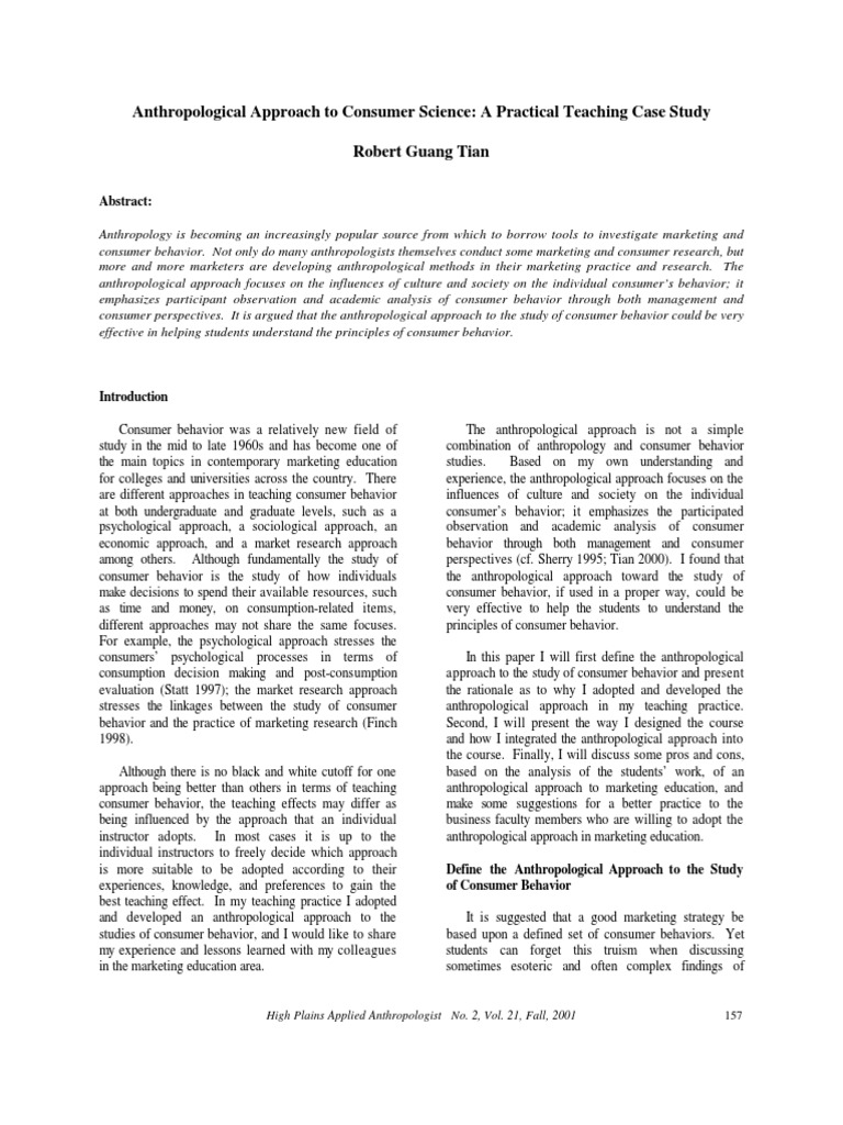 Anthropological Approach To Consumer Science A Practical Teaching