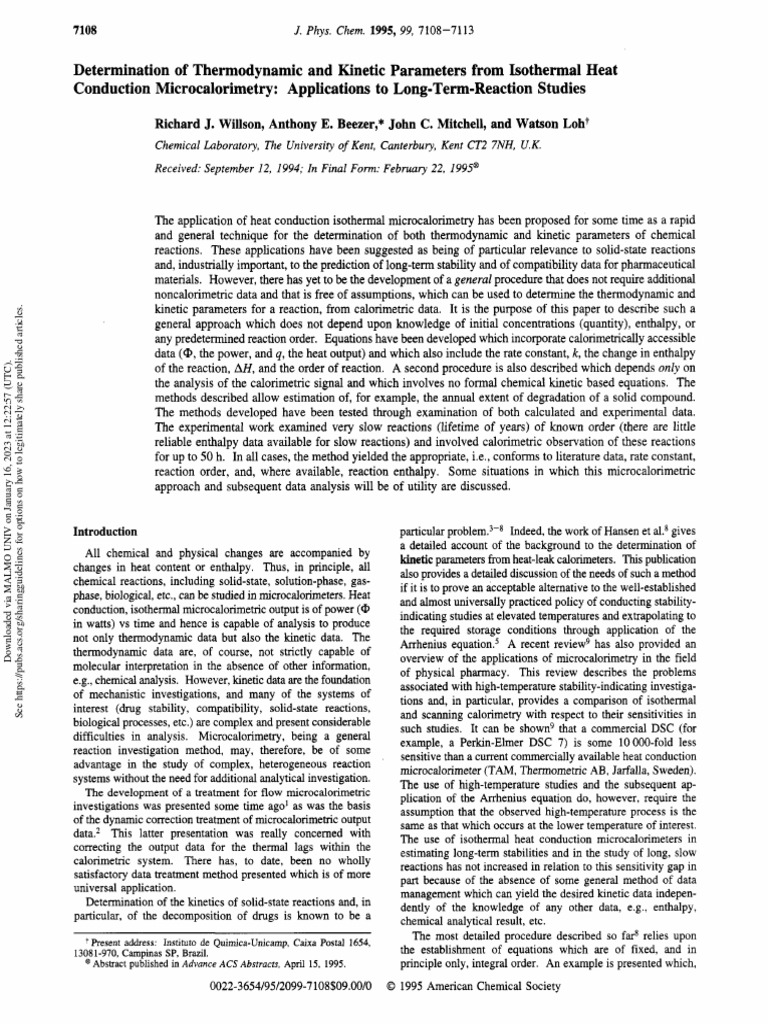 Determination of Thermodynamic and Kinetic Parameters From Isothermal ...