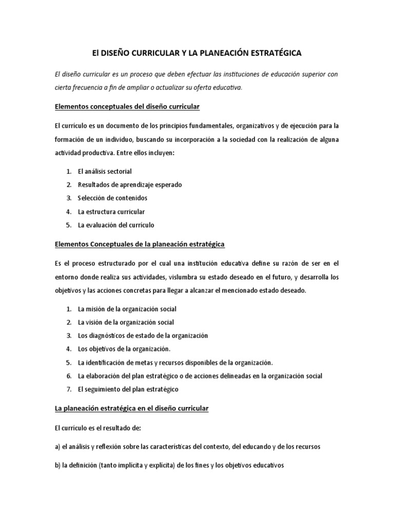Diseño Curricular y Planeación Estratégica | PDF | Plan de estudios ...
