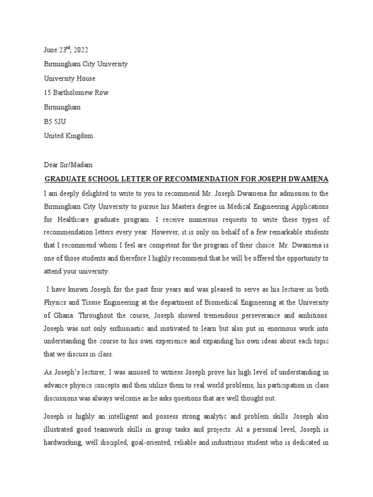 DR. ASIMENG Recommendation Letter | PDF | Biomedical Engineering ...