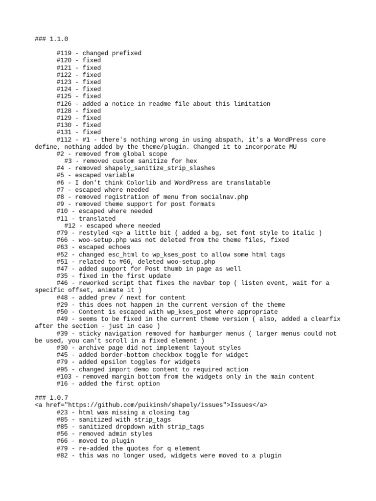 Changelog | PDF | Word Press | Html Element