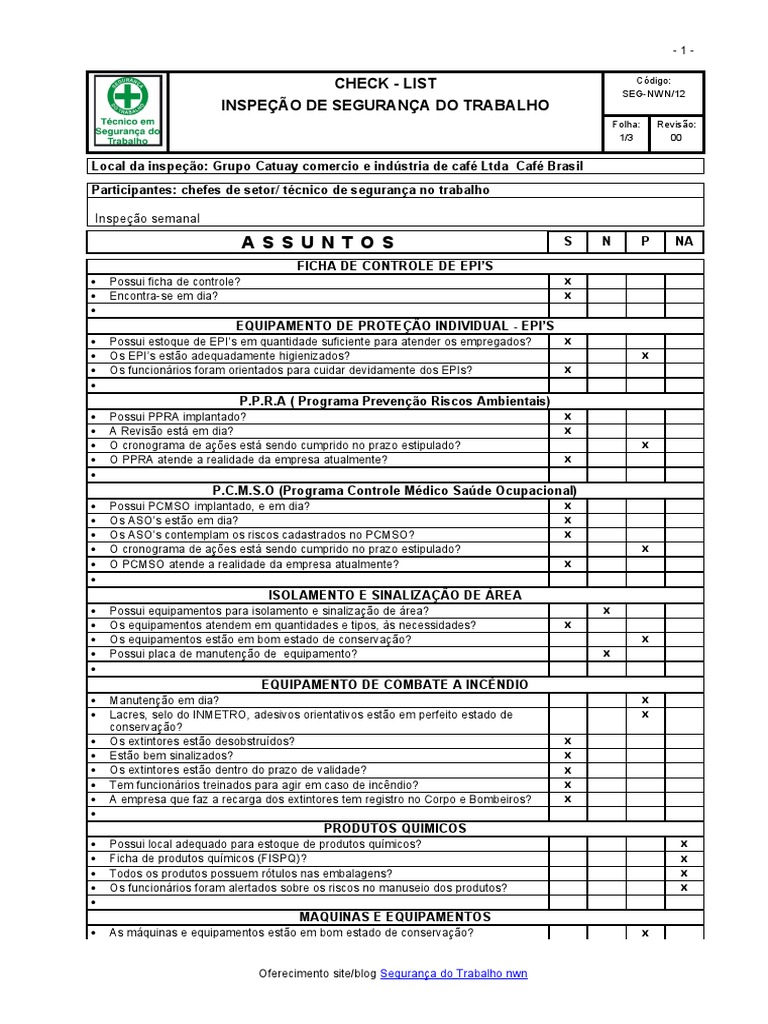 CheckList Inspecao Segurança | Download grátis PDF | Embalagem e rotulagem