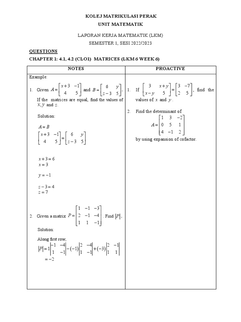 Soalan LKM 6 Topik 4 SM015 2022 2023 | PDF | Determinant | Matrix ...