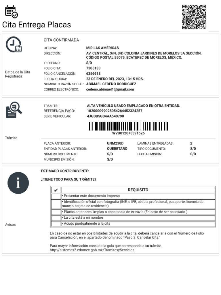 Cita para Alta de Vehículo Usado | PDF