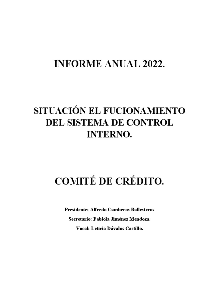Informe Anual 2022: Control Interno Cooperativa | PDF | Auditoría ...