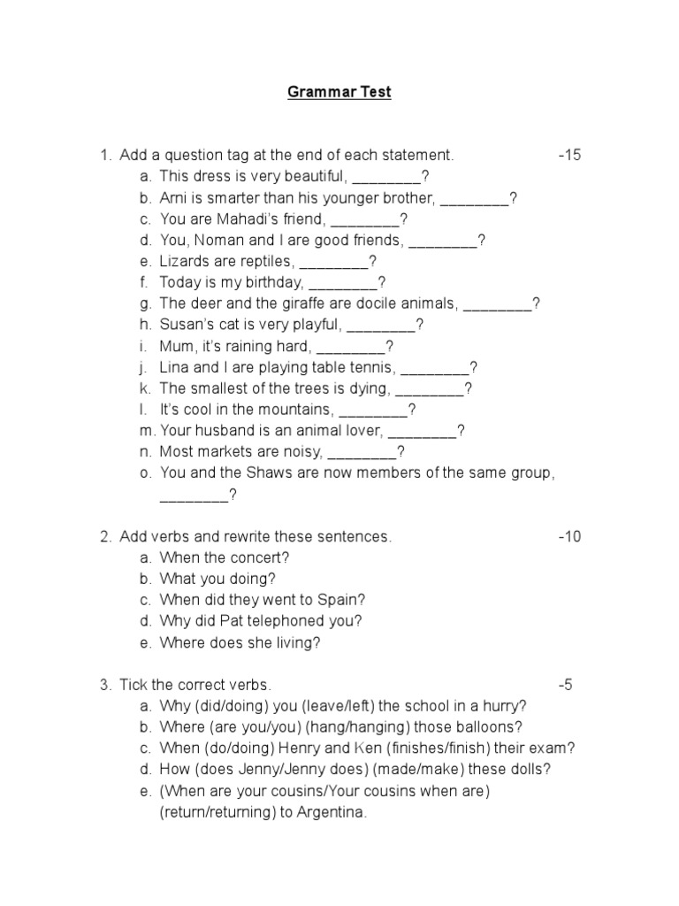 Grammar and maths questions pdf area elementary mathematics