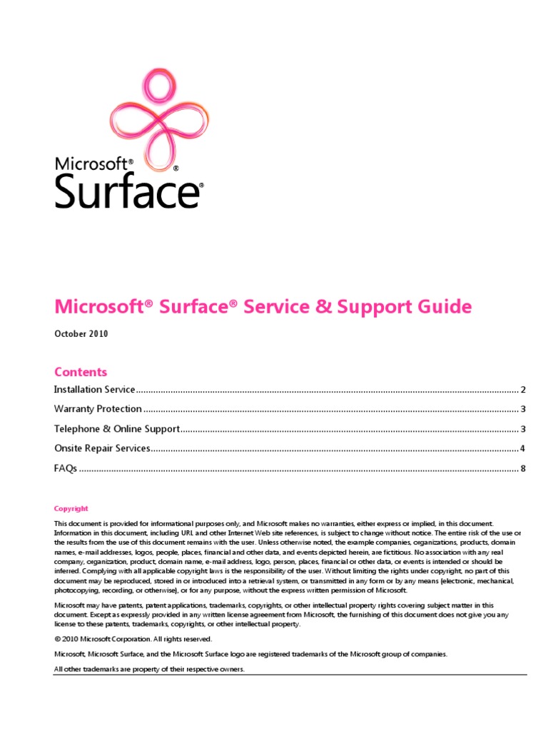 Microsoft Surface Service and Support Guide | PDF | Installation ...