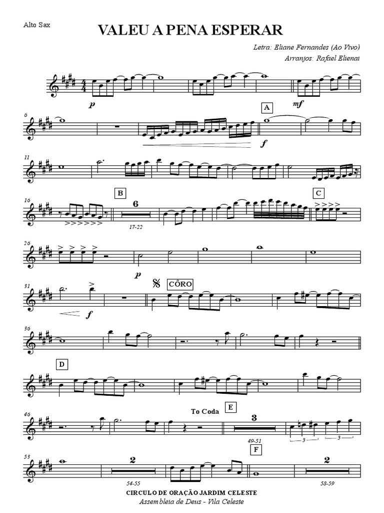VALEU A PENA ESPERAR - Alto Sax | PDF
