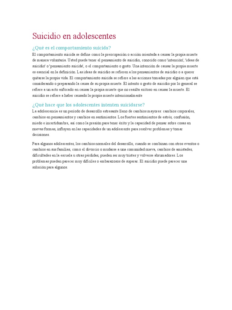 Suicidio en Adolescentes | PDF