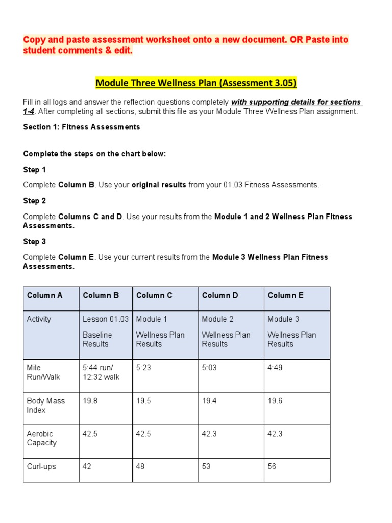 3.05 Wellness Plan | PDF | Physical Fitness | Physical Exercise