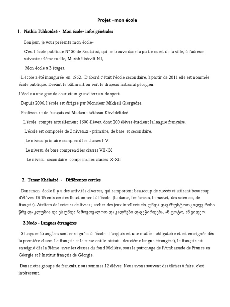 Projet de classe : Mon école | PDF | Langue française | Informatique