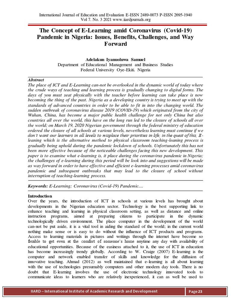 The Concept of ELearning PDF Educational Technology Learning