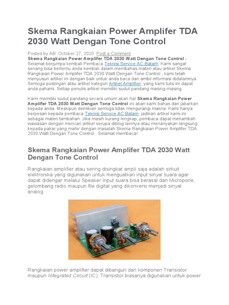 Skema Rangkaian Power Amplifer Tda 2030 2050 Dengan Tone Control Pdf